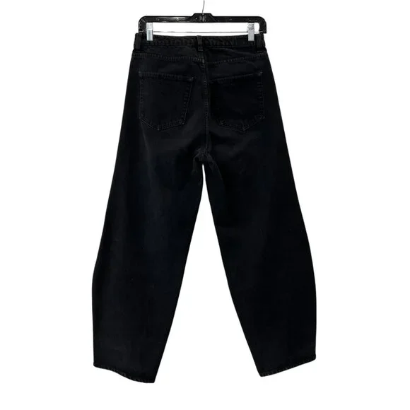 $330 Toteme Black Denim Barrel Leg High Rise Pants size 28/32 - Picture 4 of 6